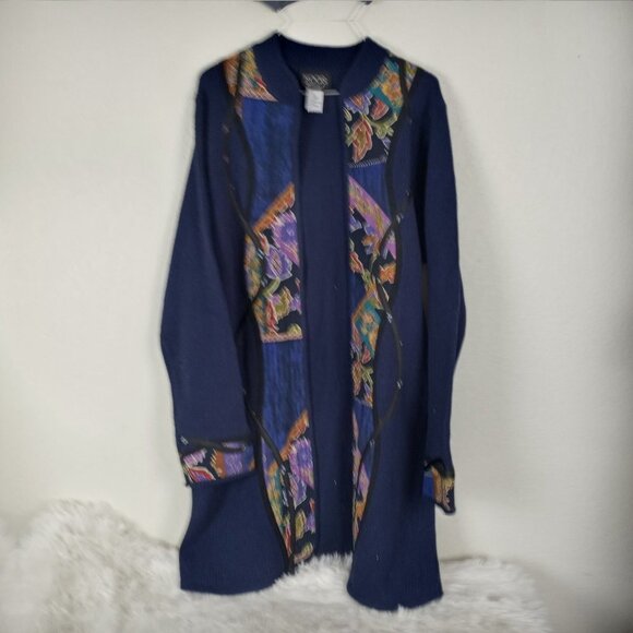 Vintage Koos of Course! Wool Silk Blend Black Duster Open Cardigan Large - Picture 6 of 8